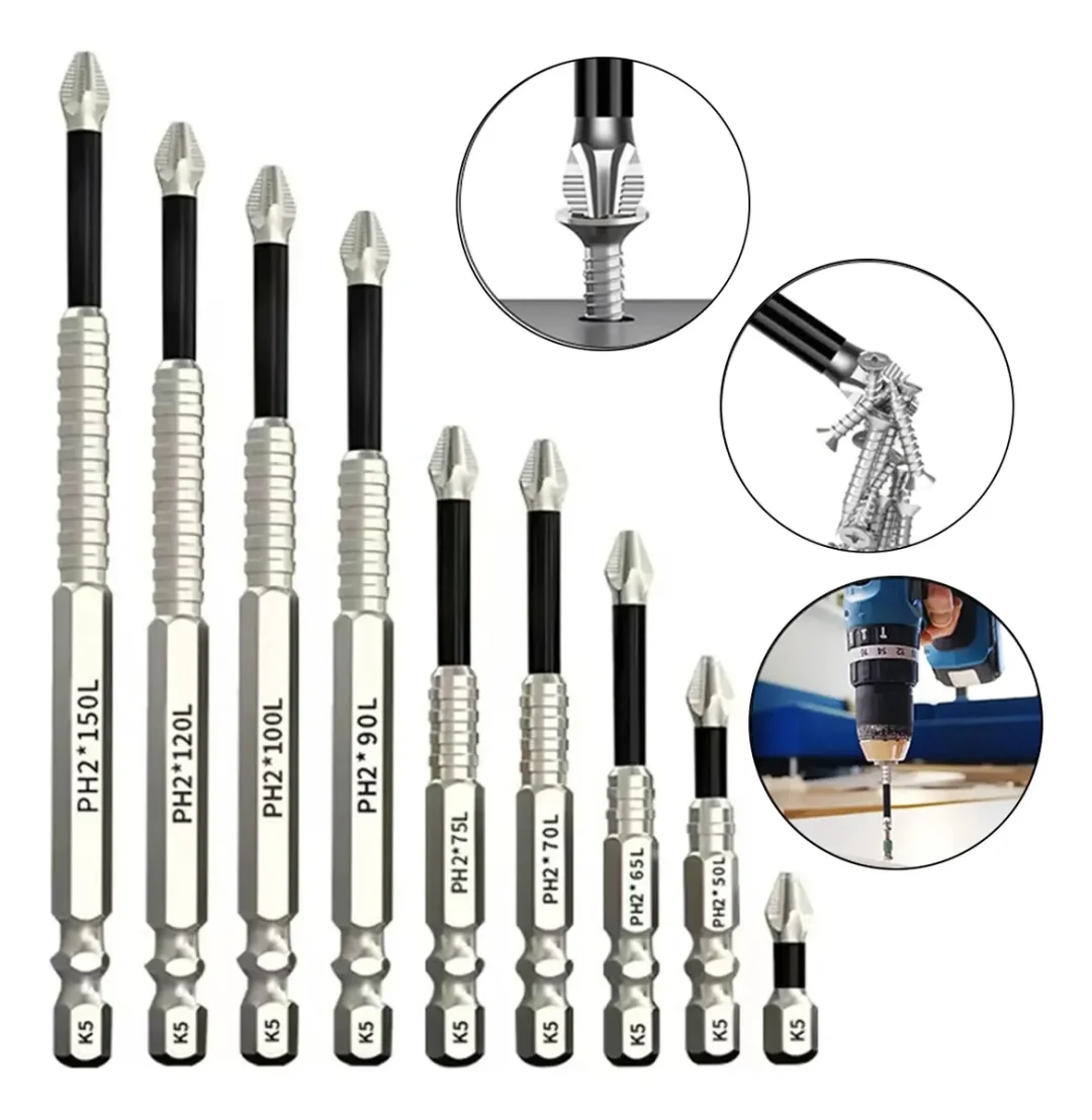 Kit Ponta Bits Magnéticas Antiderrapante Impactos K5 Ph2 9pc